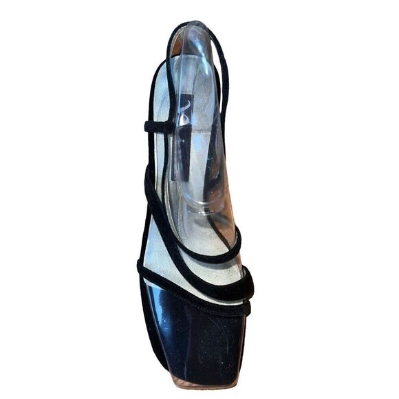 Nina Womens 10 Gwenda-CV-Black Velvet Block Heels Leather Slingback Square Toe - Picture 4 of 8